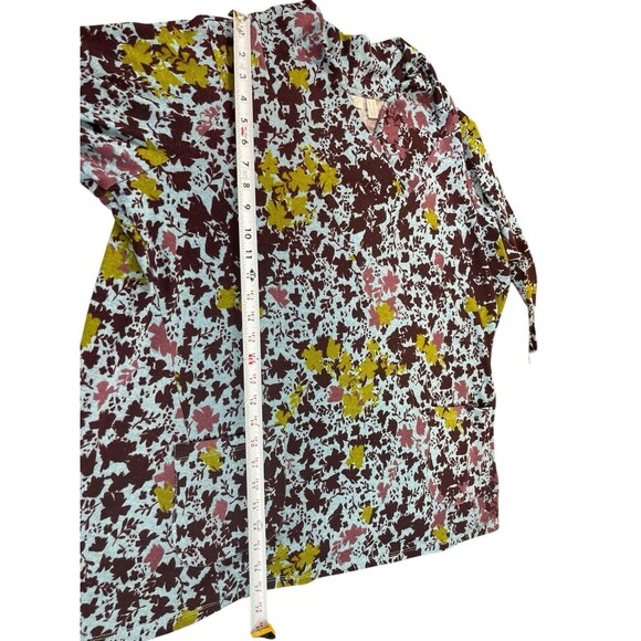 LOGO Lori Goldstein 2X Floral Print Shawl V-Neck Tunic Top Burgundy Blue Pockets - Picture 9 of 14